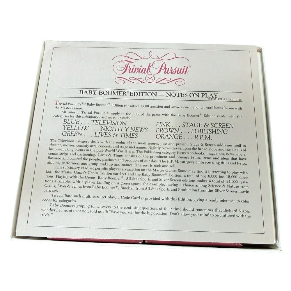 Trivial Pursuit Baby‎ Boomer Edition Card Set, Vintage Card Set